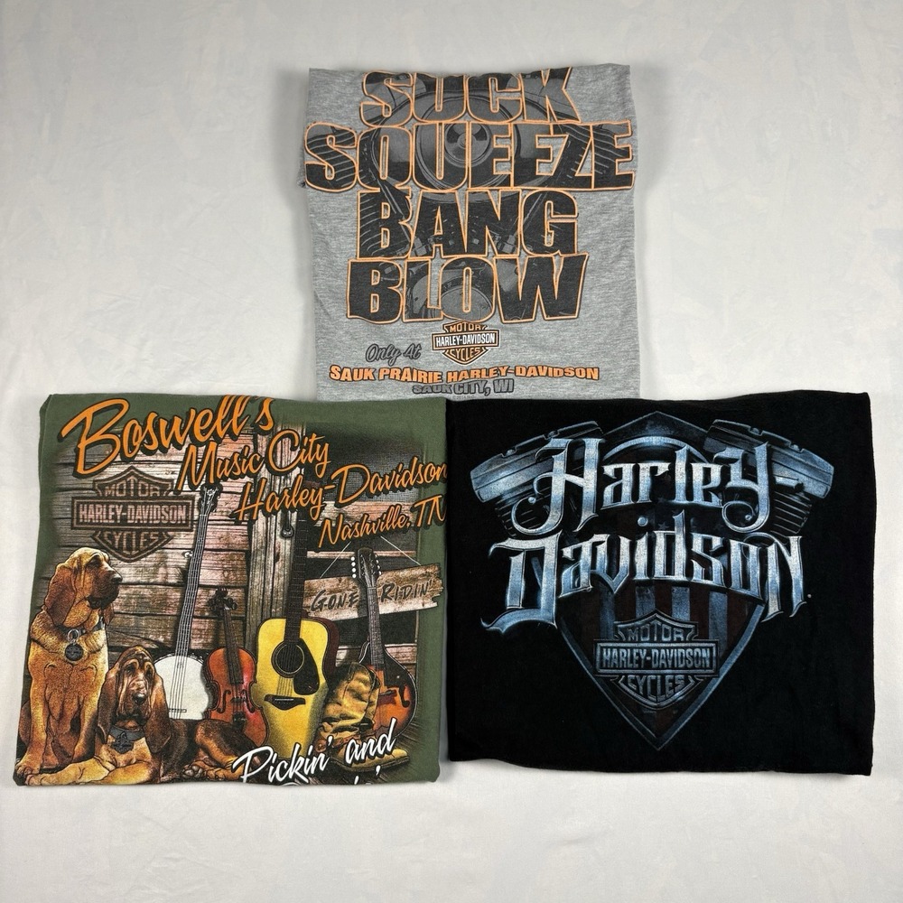Lot of 3 Harley Davidson Dealer T-Shirts Mens XL Nashville TN Sauk City WI Biker